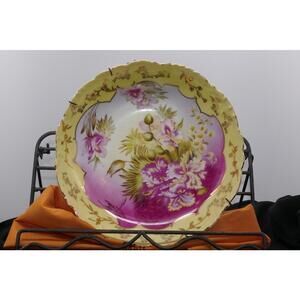 Antique Porcelain Wall Plate: Elegant Floral Decor with Hanger